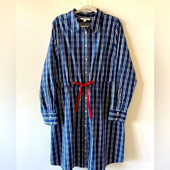 1901 shirt dress 1901 | Dresses | 91 New Shirt Dress Xxl Navy Blue Plaid With Deep Red Waist  Bow